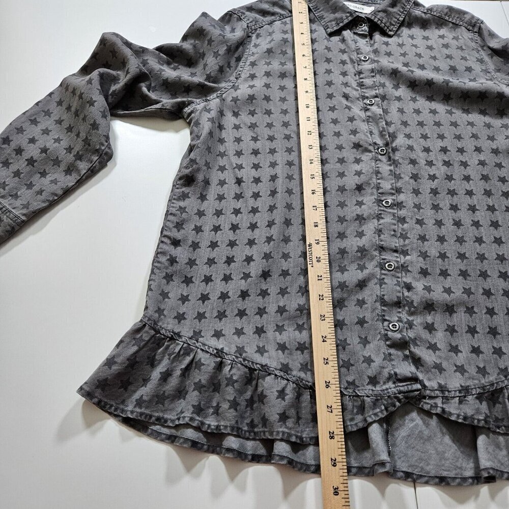 Standard Grace Chambray Top Womens L Gray Fairy Grunge LS Roll Up Tab Whimsigoth - Picture 6 of 16